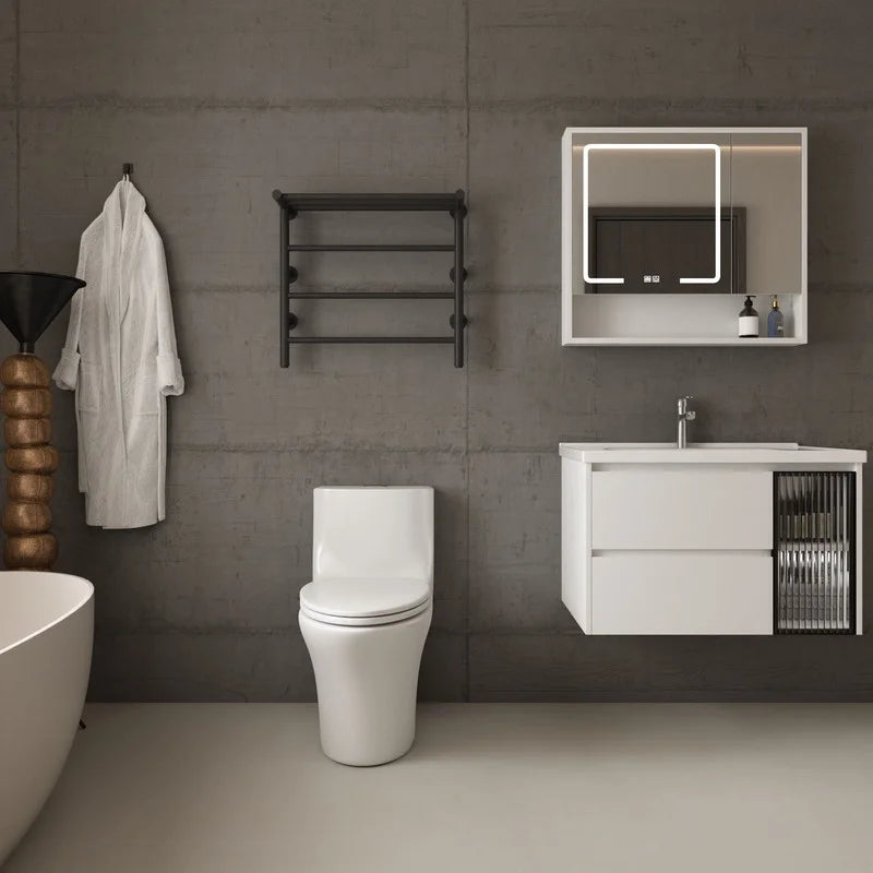 Toilettes modernes à une pièce Albriya A1878, toilettes de salle de bain standard à double chasse d’eau 1,1/1,6 GPF avec siège confortable, hauteur conforme à l’ADA, 16 1/2 po ? 12 po ? Entraxe, MaP 1000 g, blanc brillant