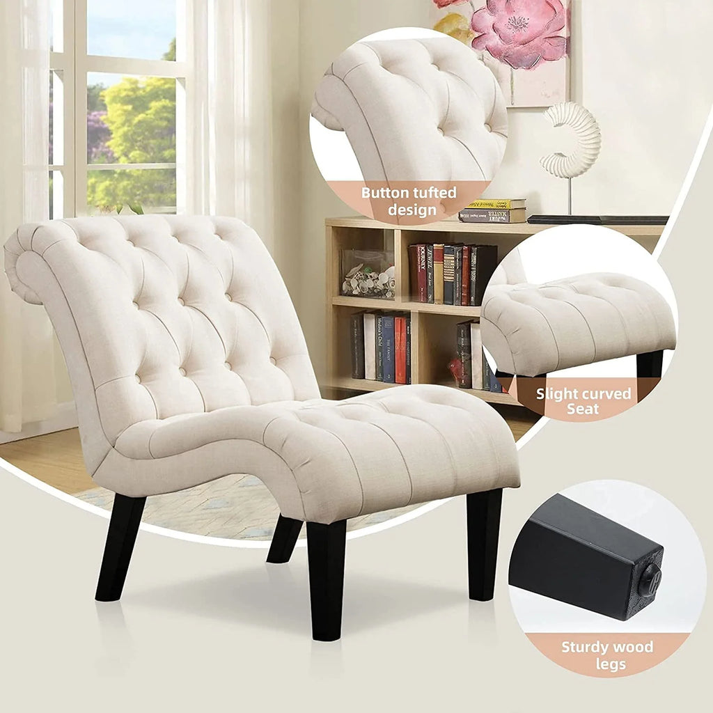 Fauteuil d'appoint rembourré Andeworld pour chambre et salon, fauteuil de détente avec pieds en bois, tissu crème
