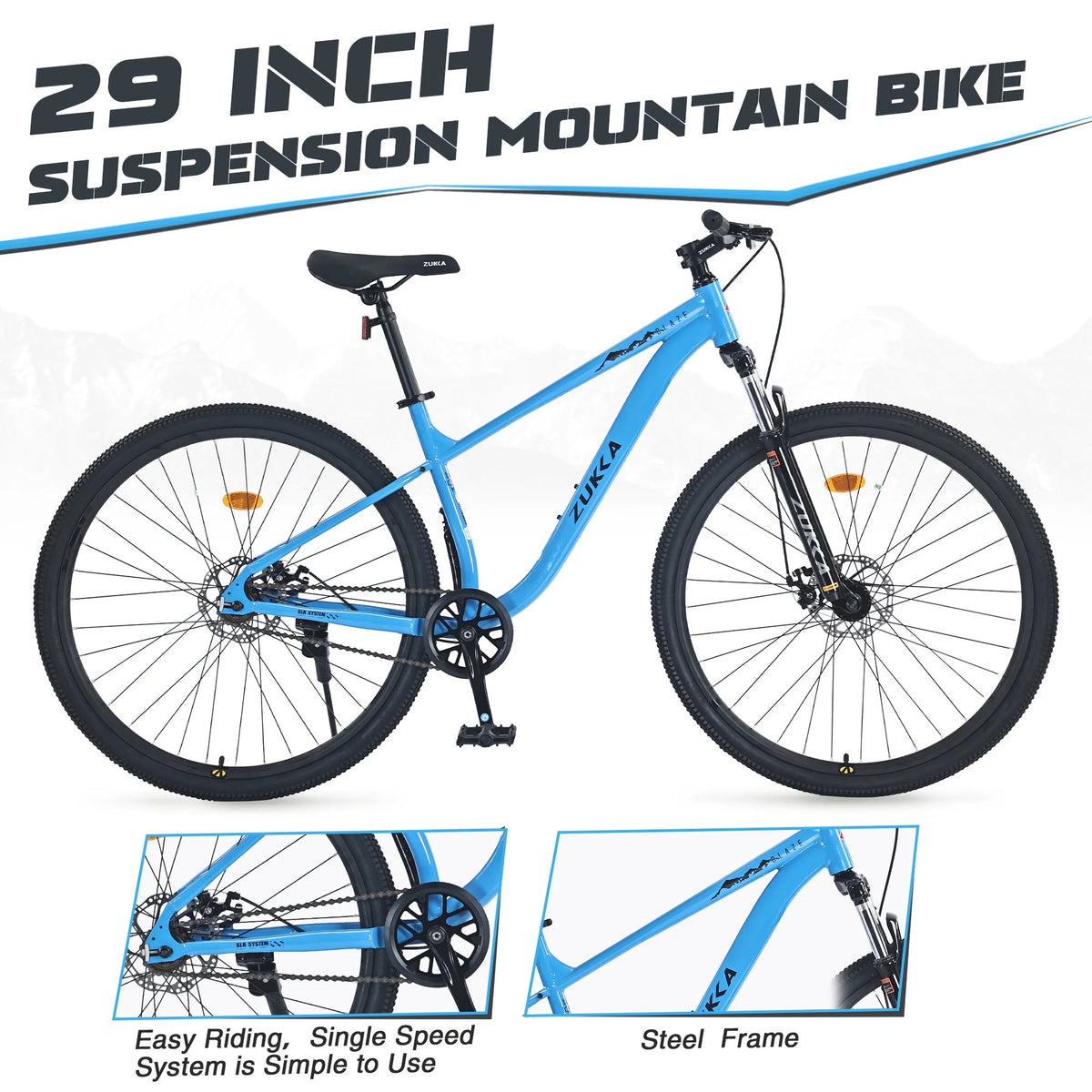 Vélo tout-terrain d'extérieur à roues de 29 pouces, mono-vitesse, pour hommes et femmes, suspension avant, cadre en acier, vélo de montagne pour l'extérieur