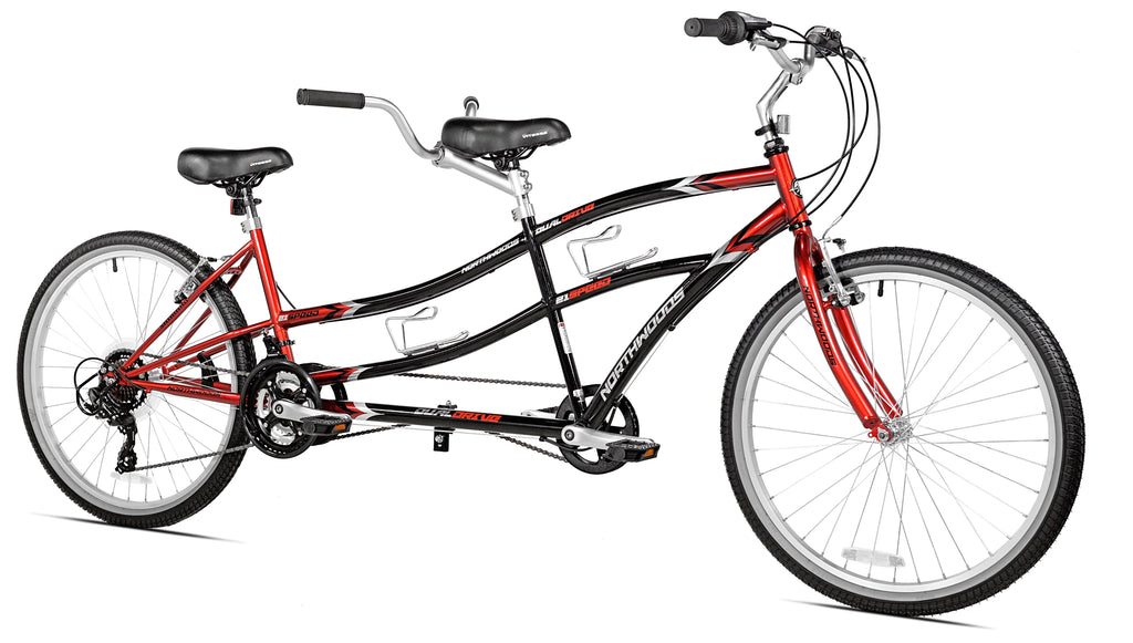 Vélo tandem pour adultes Northwoods 26 à double entraînement et 21 vitesses, rouge/noir