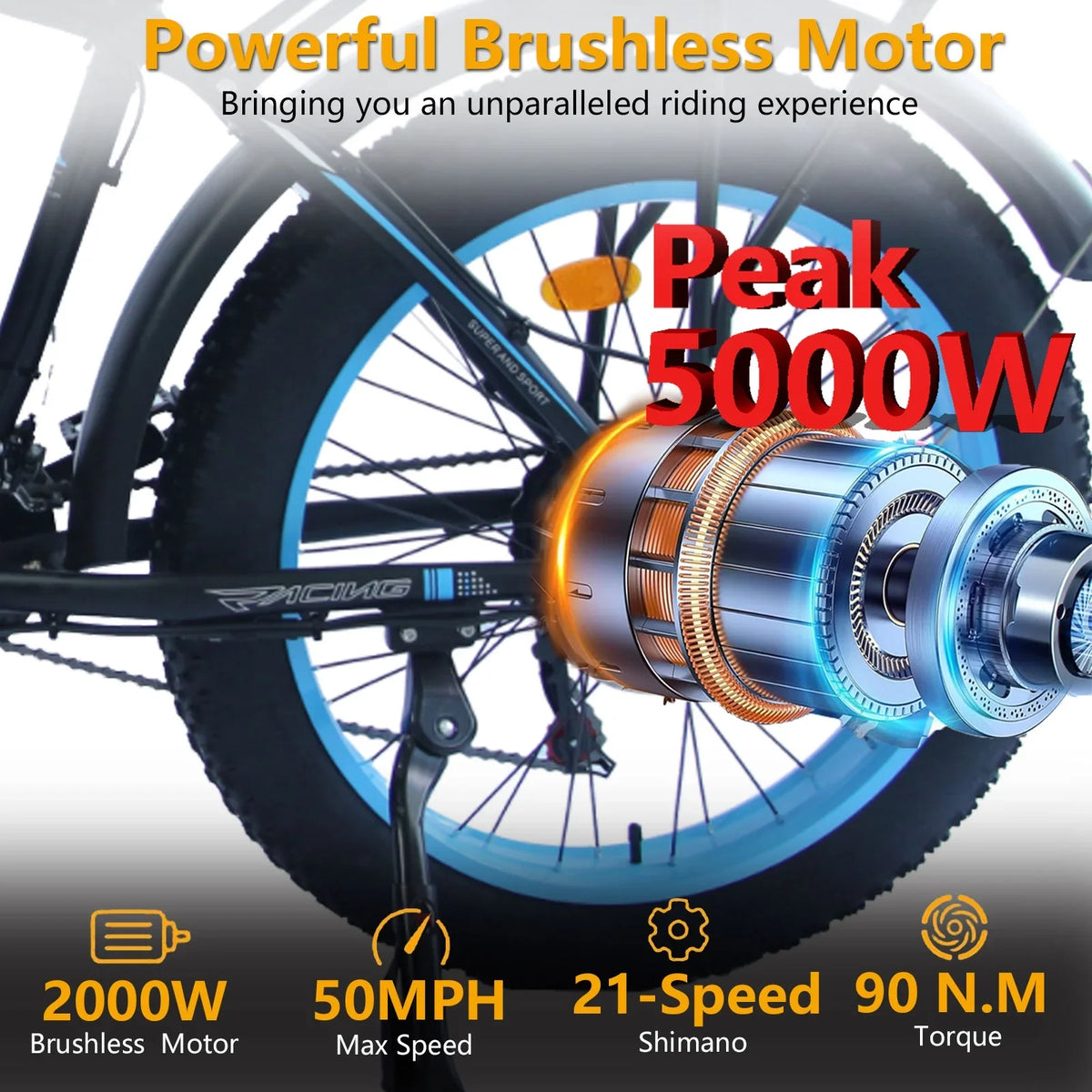 Peak 5000W-Electric-Bike for Adults-Men, Dual-Motor-Ebike 50MPH-Hunting-Ebike, 60V 25AH Long Range Dirtbike, 26 x 4.0 Fat-Tire-Electric-Bicycle,AWD 21-Speed Mountain Bike for Off-Road Snow Sand