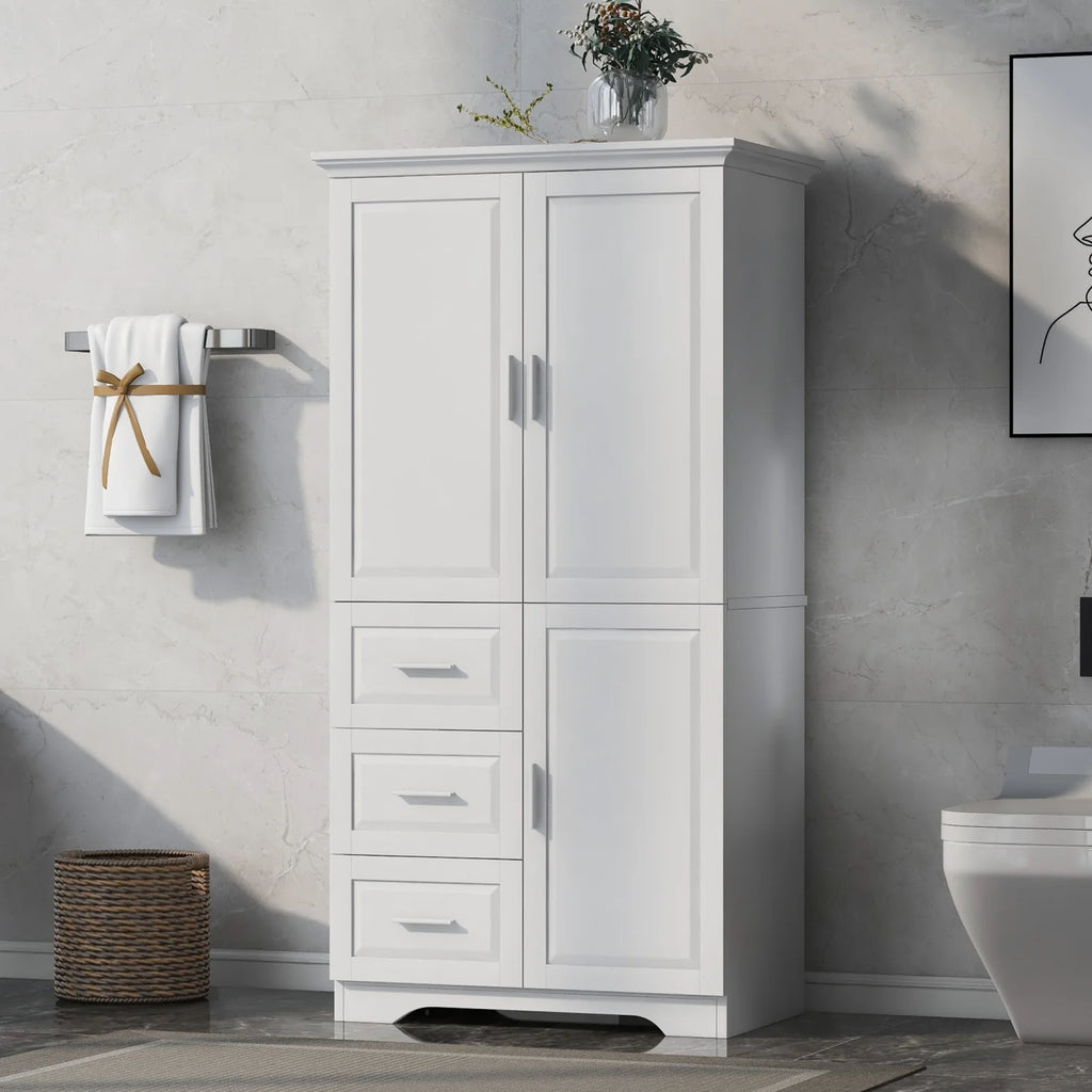 Armoire de salle de bain, meuble de rangement de 62,2 de haut avec portes et étagères, armoire à linge sur pied pour salle de bain, cuisine, salon, grise