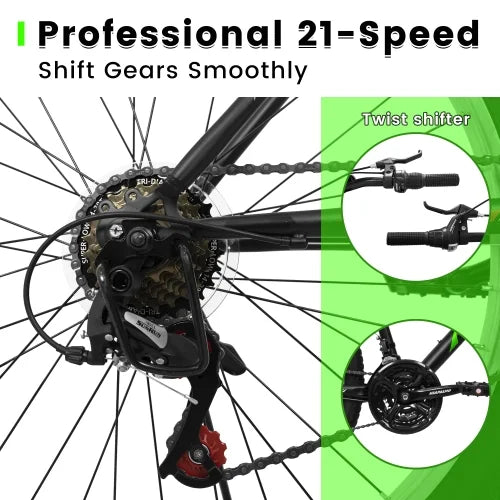POWANLI 26 Vélo tout-terrain pour femme, Vélo de montagne 21 vitesses avec freins à disque doubles et suspension avant de 100 mm, Rose (Cadeau)