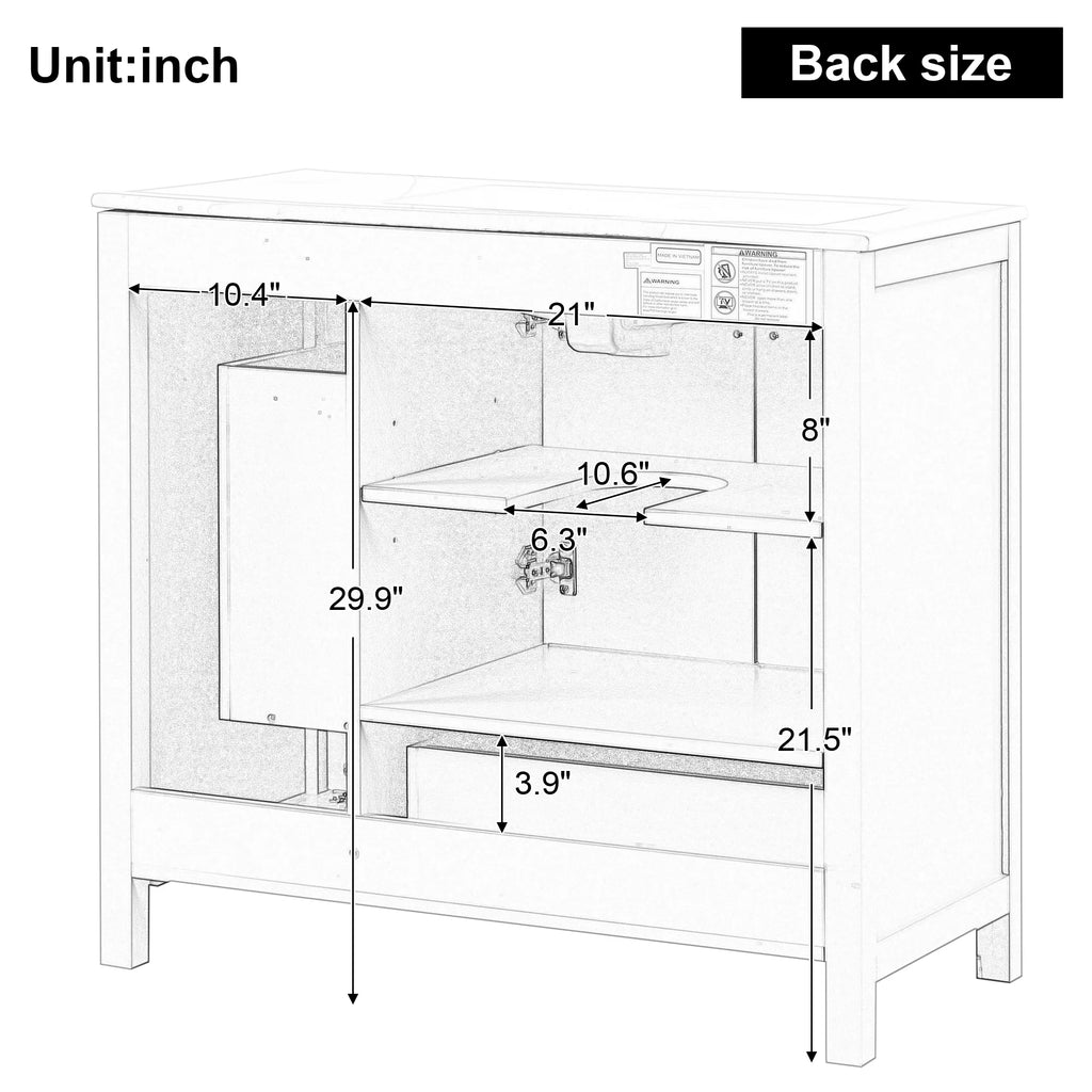 Meuble-lavabo de salle de bains Harper & Bright Designs 30 avec lavabo, armoire de salle de bains avec plateau en céramique, portes et tiroir de rangement multifonctionnels, vert
