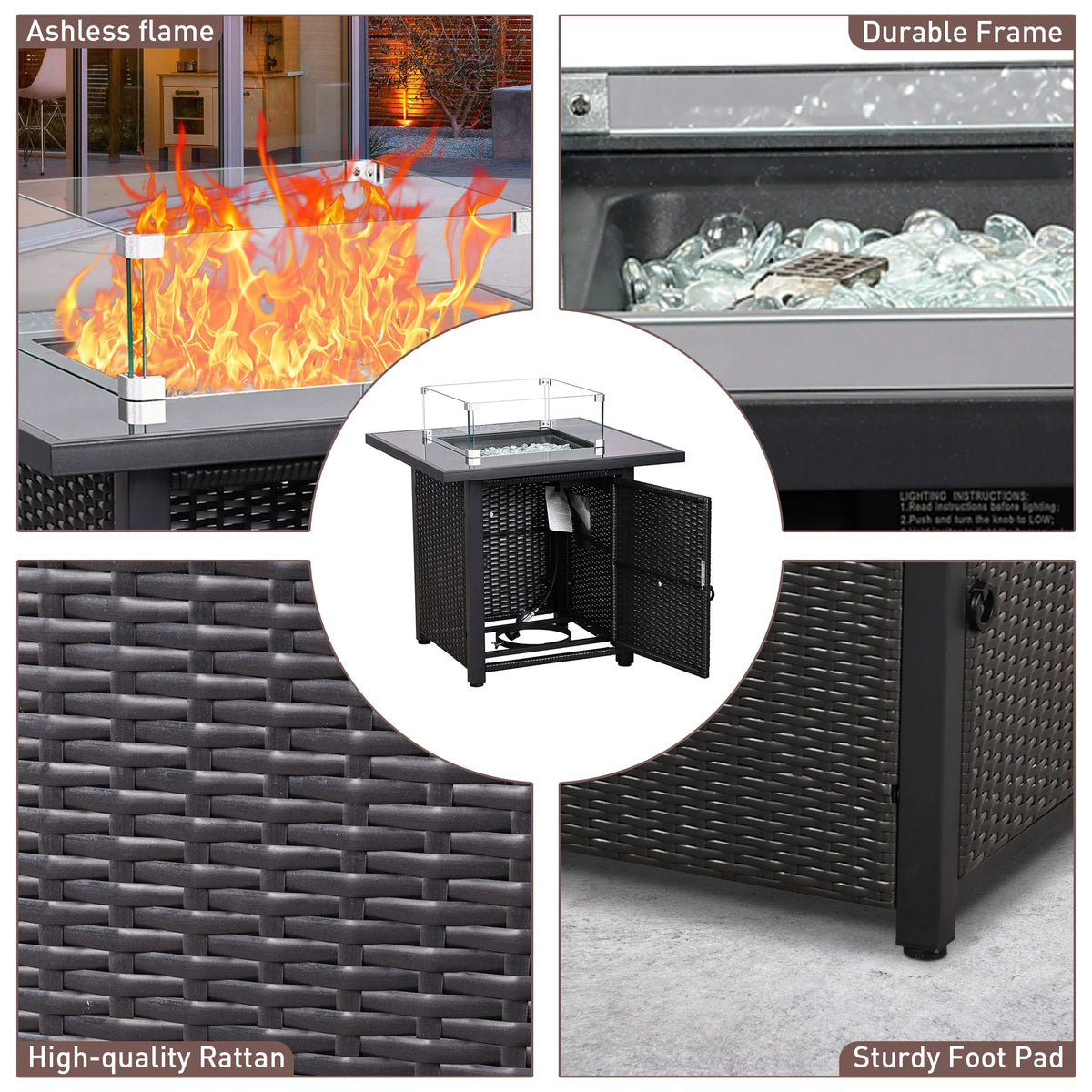 Salon de jardin Ainfox 7 pièces en promotion, canapé en rotin gris avec coussins gris