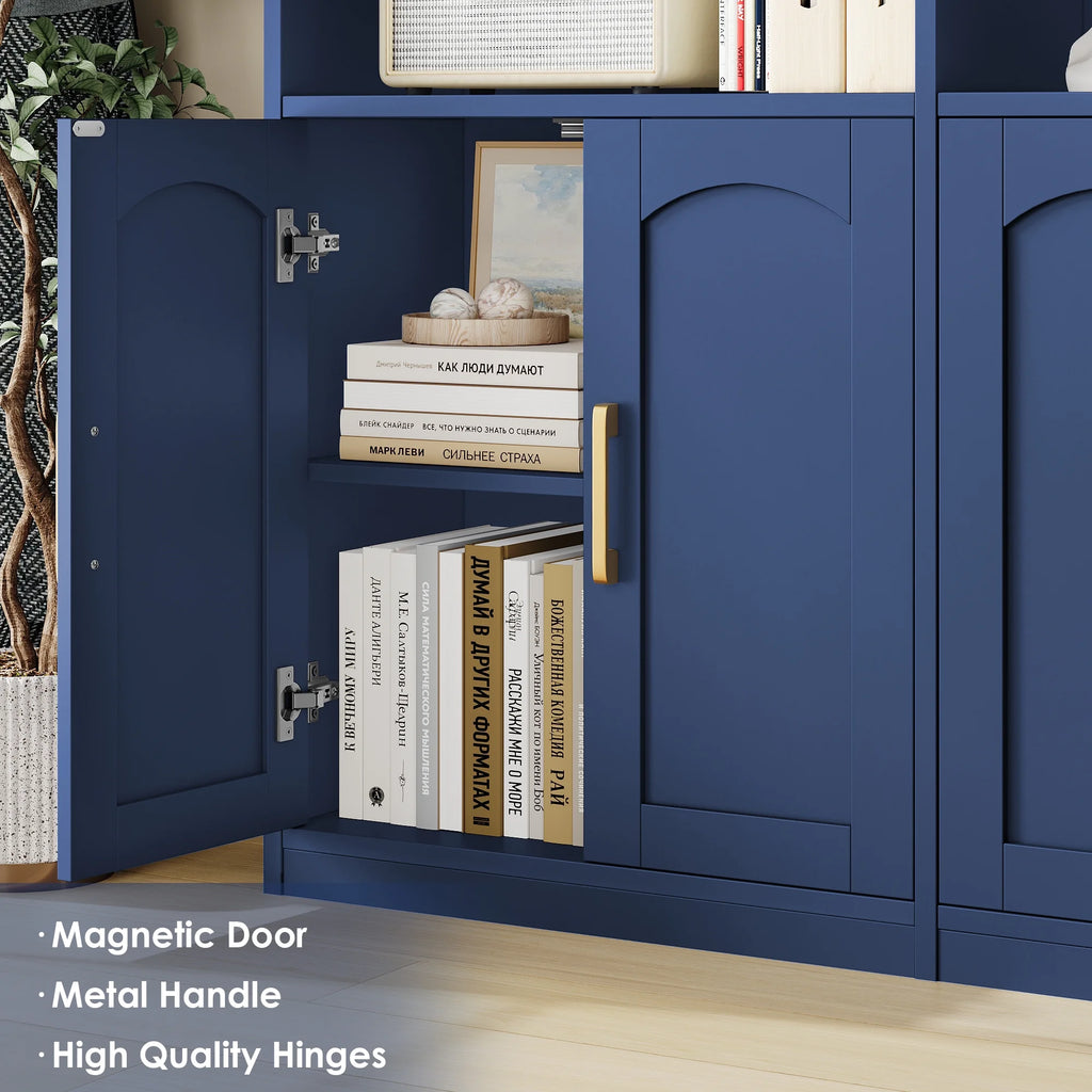 Bibliothèque haute Homfa 73 avec portes, 8 compartiments, 6 niveaux, double rangée, blanche, pour salon et bureau à domicile