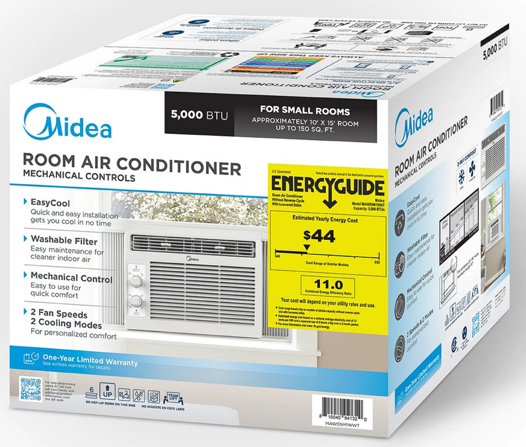Climatiseur de fenêtre mécanique Midea 5 000 BTU pour 150 pi², blanc, MAW05M1WWT, neuf