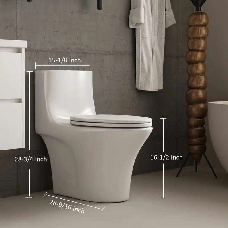 Toilettes modernes à une pièce Albriya A1878, toilettes de salle de bain standard à double chasse d’eau 1,1/1,6 GPF avec siège confortable, hauteur conforme à l’ADA, 16 1/2 po ? 12 po ? Entraxe, MaP 1000 g, blanc brillant