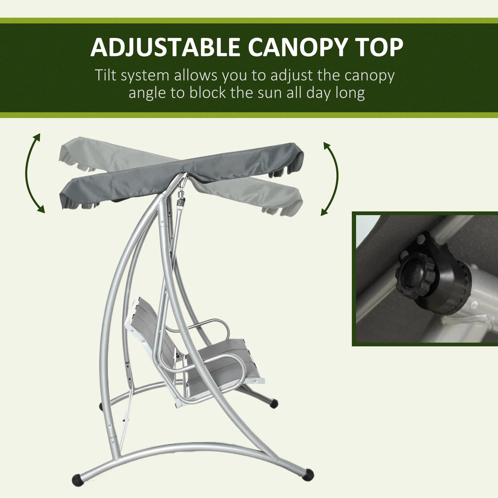 Balancelle de jardin Outsunny pour 3 personnes, balancelle de terrasse avec support et auvent réglable, banc-balancelle d'extérieur robuste pour adultes, noir