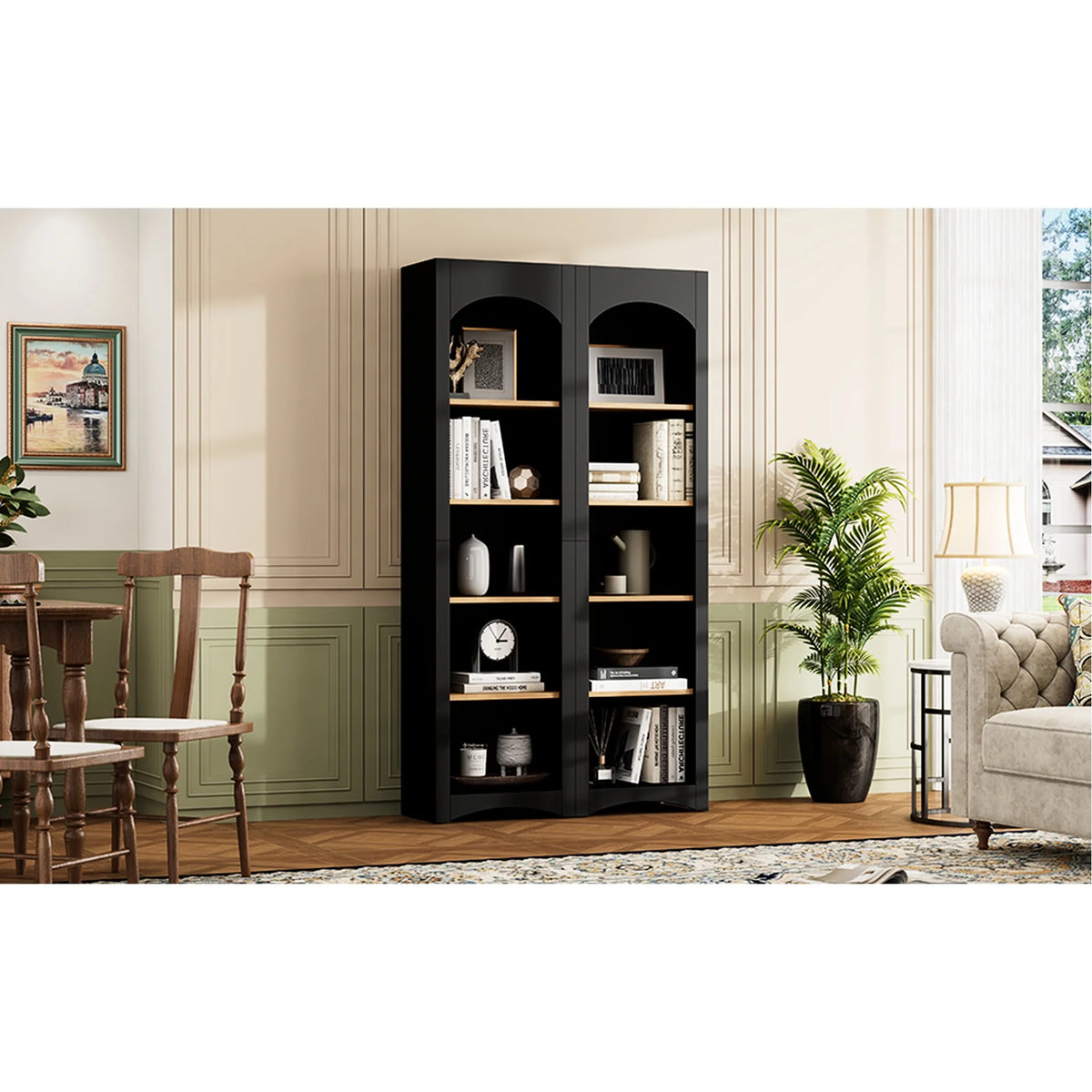 72h Garde-manger en paire, 2, Étagères réglables, , Finition noire 2 Bibliothèques , Armoire de style vintage