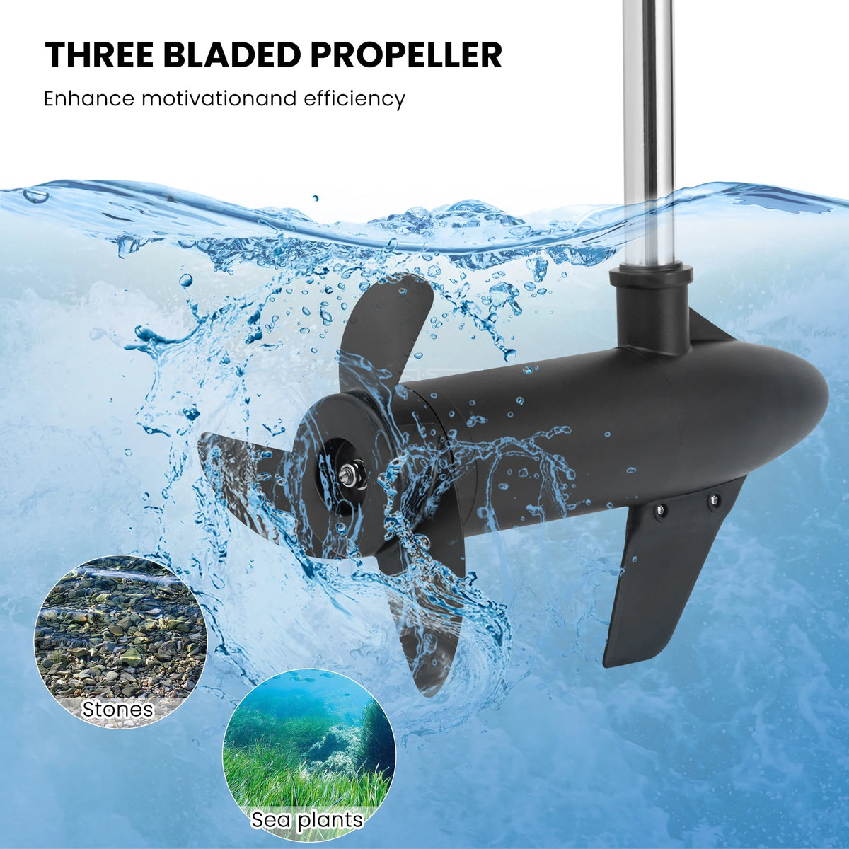 Moteur électrique de pêche à la traîne avec 55 Lbs de poussée 8 vitesses, Moteur de pêche pour bateau avec manche télescopique, Indicateur de batterie LED pour Kayak Pêche Bateau Utilisation en eau douce