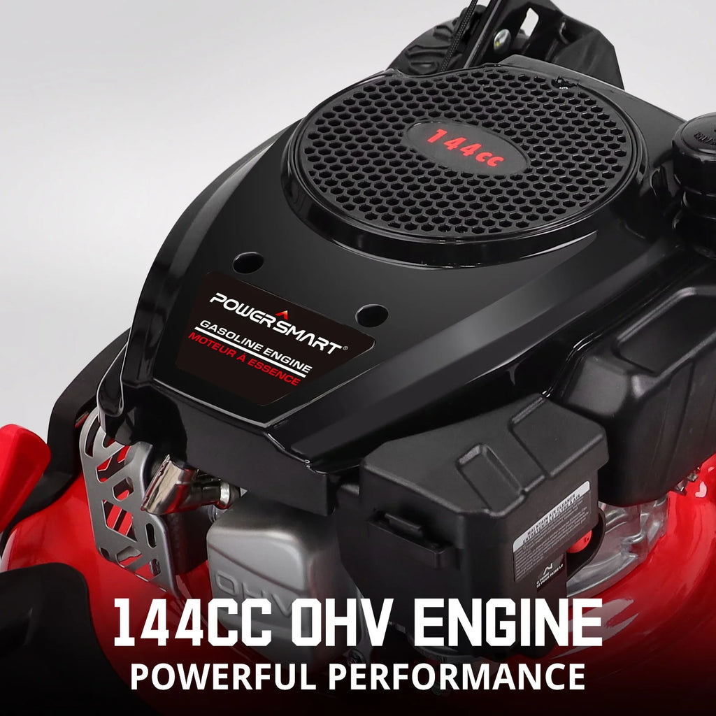 Tondeuse à gazon thermique PowerSmart, 21 pouces, 144 cc, 2-en-1, tondeuse autotractée à poussée avec éjection latérale