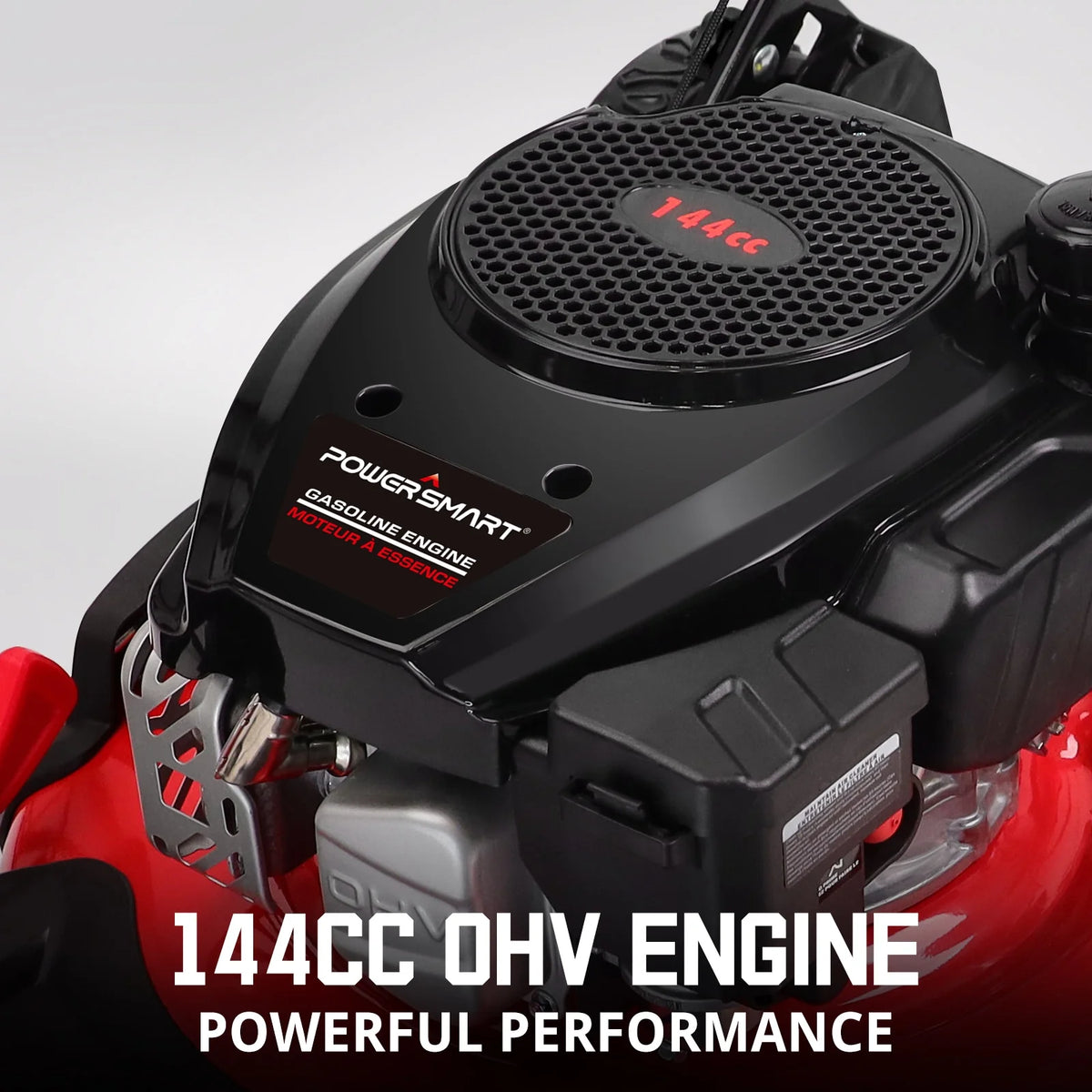 Tondeuse à gazon thermique PowerSmart, 21 pouces, 144 cc, 2-en-1, tondeuse autotractée à poussée avec éjection latérale