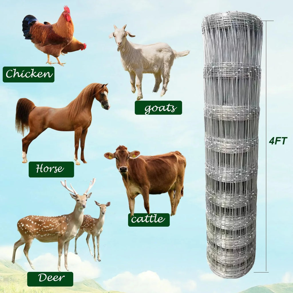 Clôture agricole, grillage galvanisé de 1,22 m x 50 m, clôture pour bétail et cerfs, revêtement épais en zinc, clôture pour porcs et chèvres, cour, jardin et champ