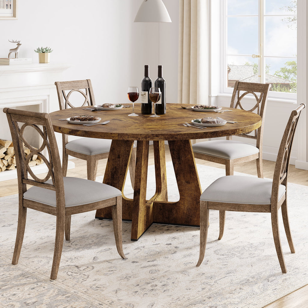 Ensemble de grande table à manger ronde de 47 po pour 4 à 6 personnes, table à manger en bois de style milieu du siècle avec plateau large et piètement en X, table de salle à manger pour la maison, la salle à manger ou le salon (chaises non incluses)