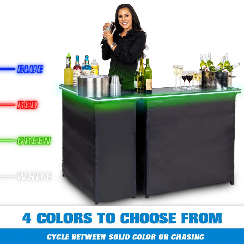 Ensemble de table de bar double portable GoBar avec éclairage LED multicolore - Station mobile de barman pour événements - Valise de transport incluse