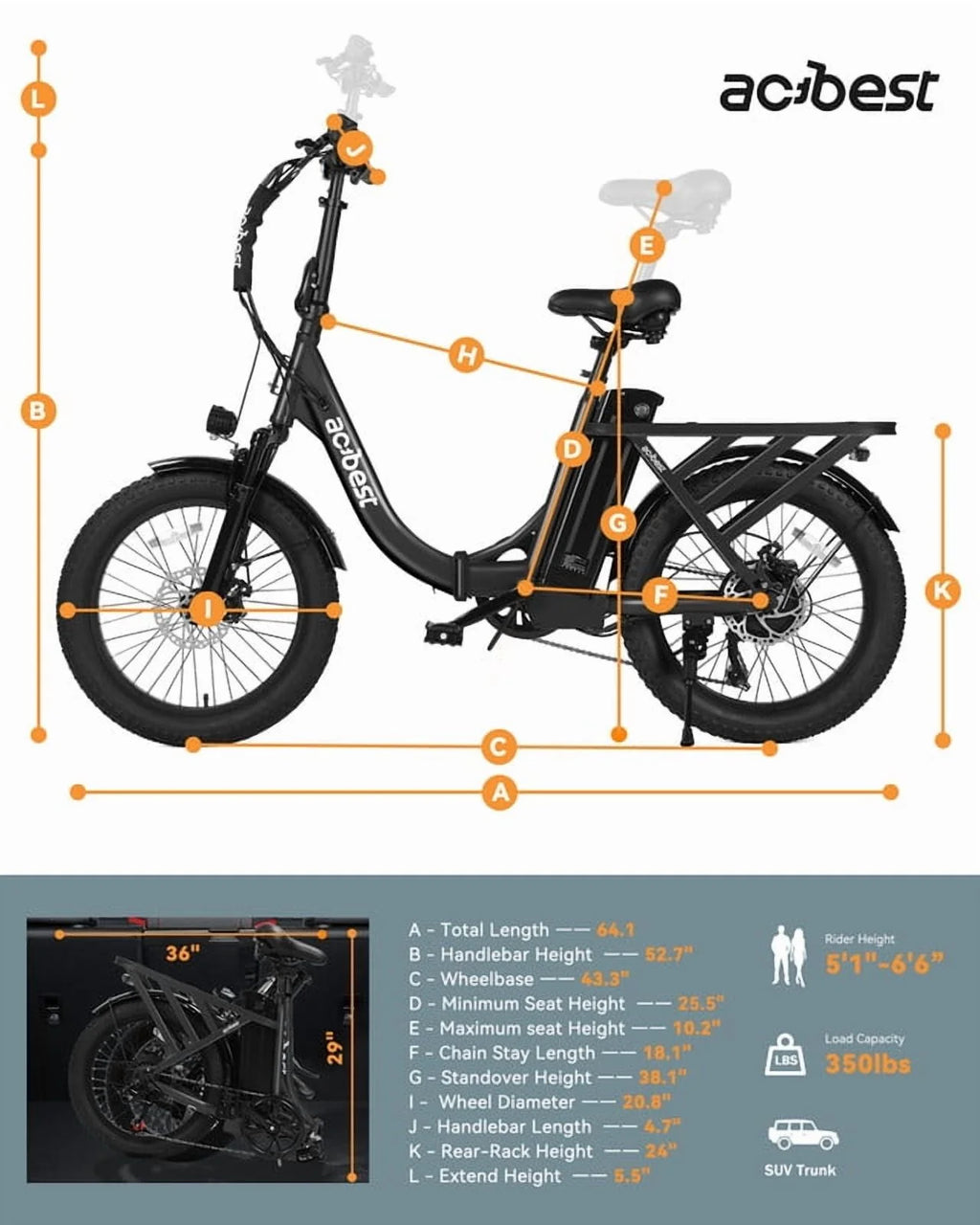 Vélo électrique Actbest pour adultes, Mars 20'' Pneu large Vélo pliant électrique avec moteur de pointe 1200W, 7 vitesses 28MPH, Batterie amovible 48V 499Wh, Potence de vélo réglable, Vélo électrique pliable UL2849 (Noir)