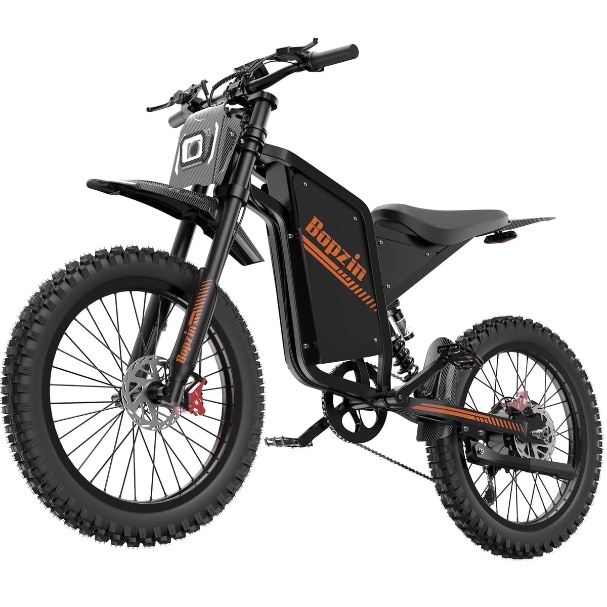 Moto tout-terrain électrique pour adultes, 60 V 35 Ah, 3 000 W, 45 mi/h et autonomie de 37 à 68 mi, vélo de montagne tout-terrain à pneus larges de 25 po, UL2849