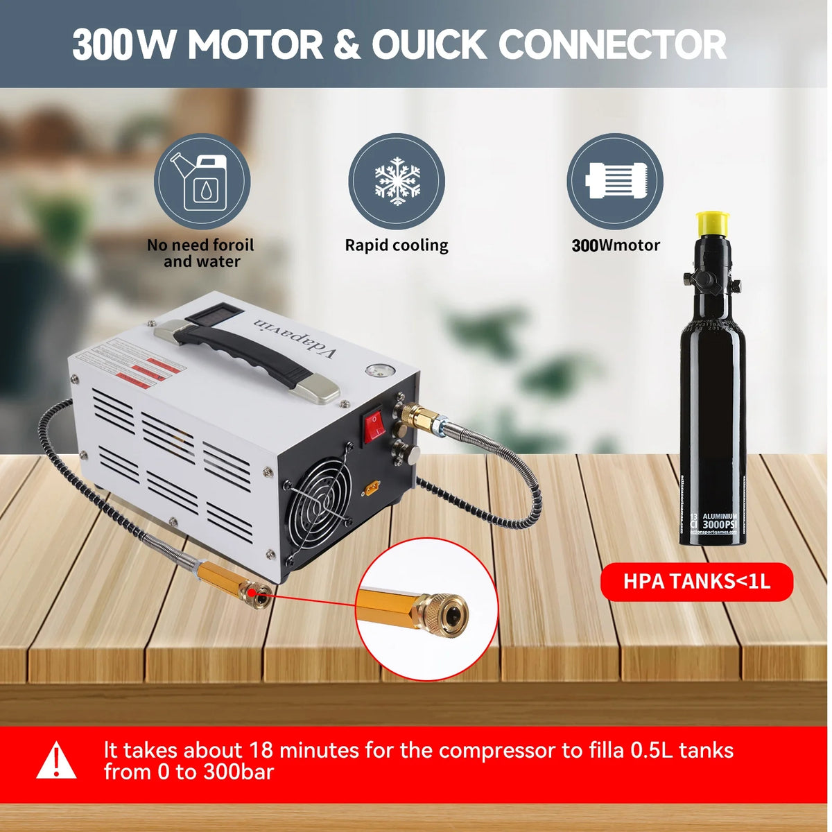 Compresseur d’air PCP, 4 500 PSI / 30 MPa - Pompe portable et puissante 12 V CC/110 V CA