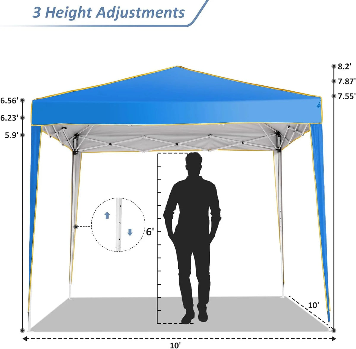 HOTEEL Chapiteau pop-up 10x10 avec murs latéraux, Tente imperméable pour fêtes et événements de mariage, Gazébo d'extérieur instantané avec sac de transport, piquets, cordes et sacs de sable, Noir