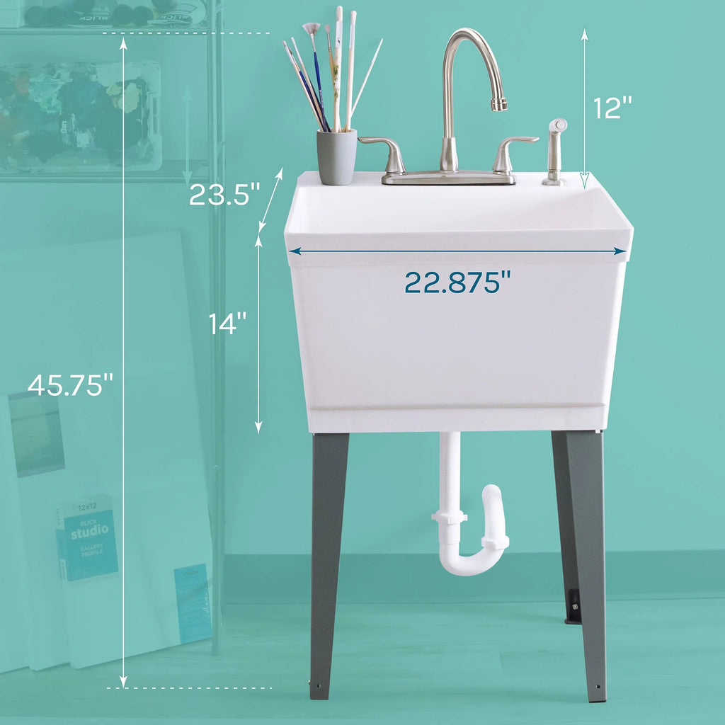 Évier utilitaire Tehila de 19 gallons avec robinet de cuisine haut de gamme en acier inoxydable 6501