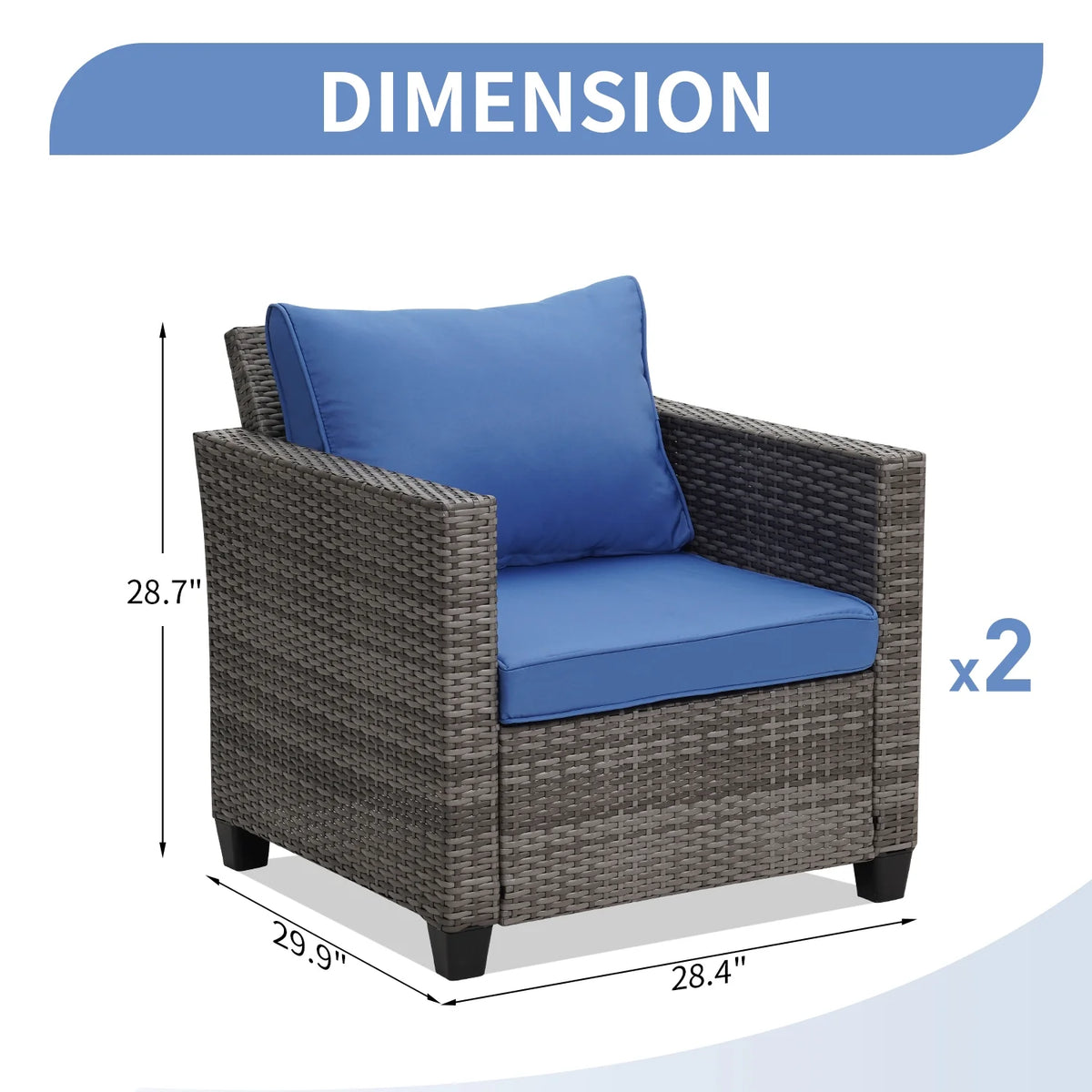 Salon de jardin Ainfox 7 pièces en promotion, canapé en rotin gris avec coussins gris
