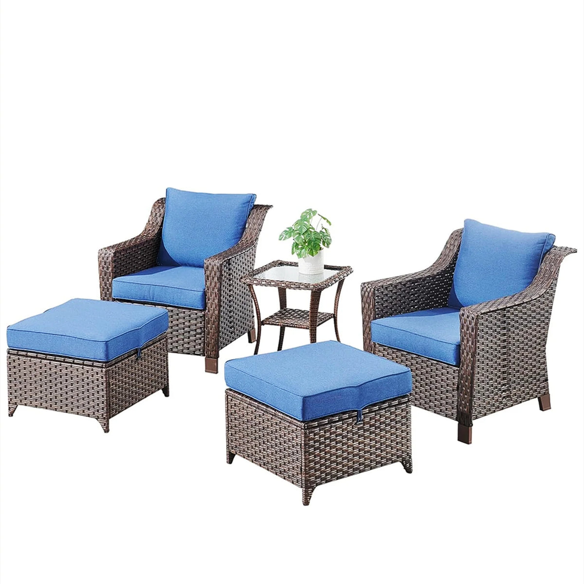Lot de 2 chaises de patio d'extérieur en résine tressée Bellefurn avec table d'appoint, chaises en rotin tressé toutes saisons, mobilier de jardin pour porche, balcon, cour arrière, jardin et terrasse