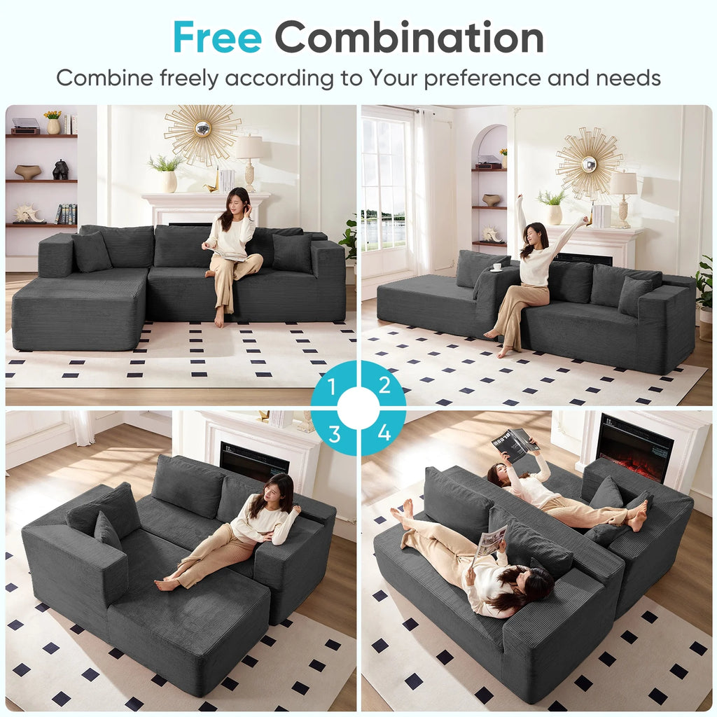 Canapé d’angle ZAFLY 106 Cloud avec méridienne, sans assemblage, canapé-lit en L, canapé modulable surdimensionné à assise profonde pour salon – droite, noir