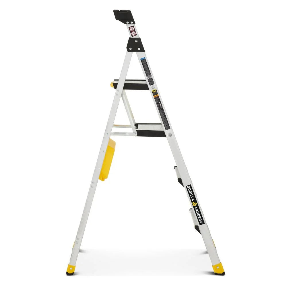 Échelle Gorilla Ladders robuste à double plateforme amovible avec seau de chantier, 5,5 pi, aluminium, multicolore
