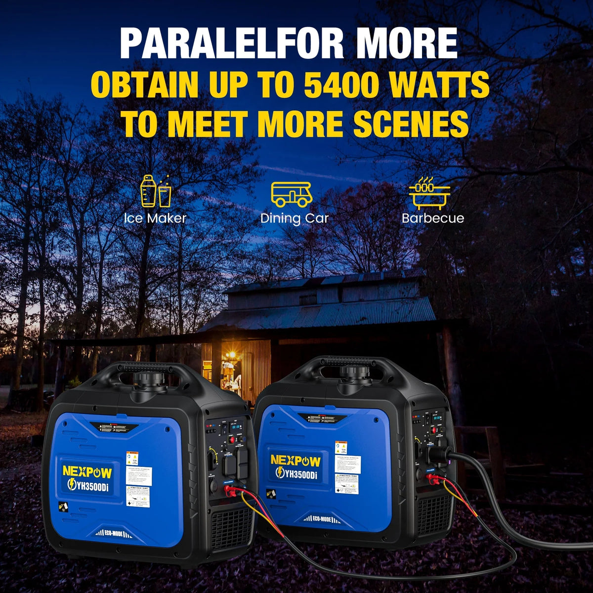 Génératrice portable avec onduleur NEXPOW 3000 W, légère et à essence, pour alimentation de secours à la maison et au camping, mode éco, couplage en parallèle, protection contre les surcharges