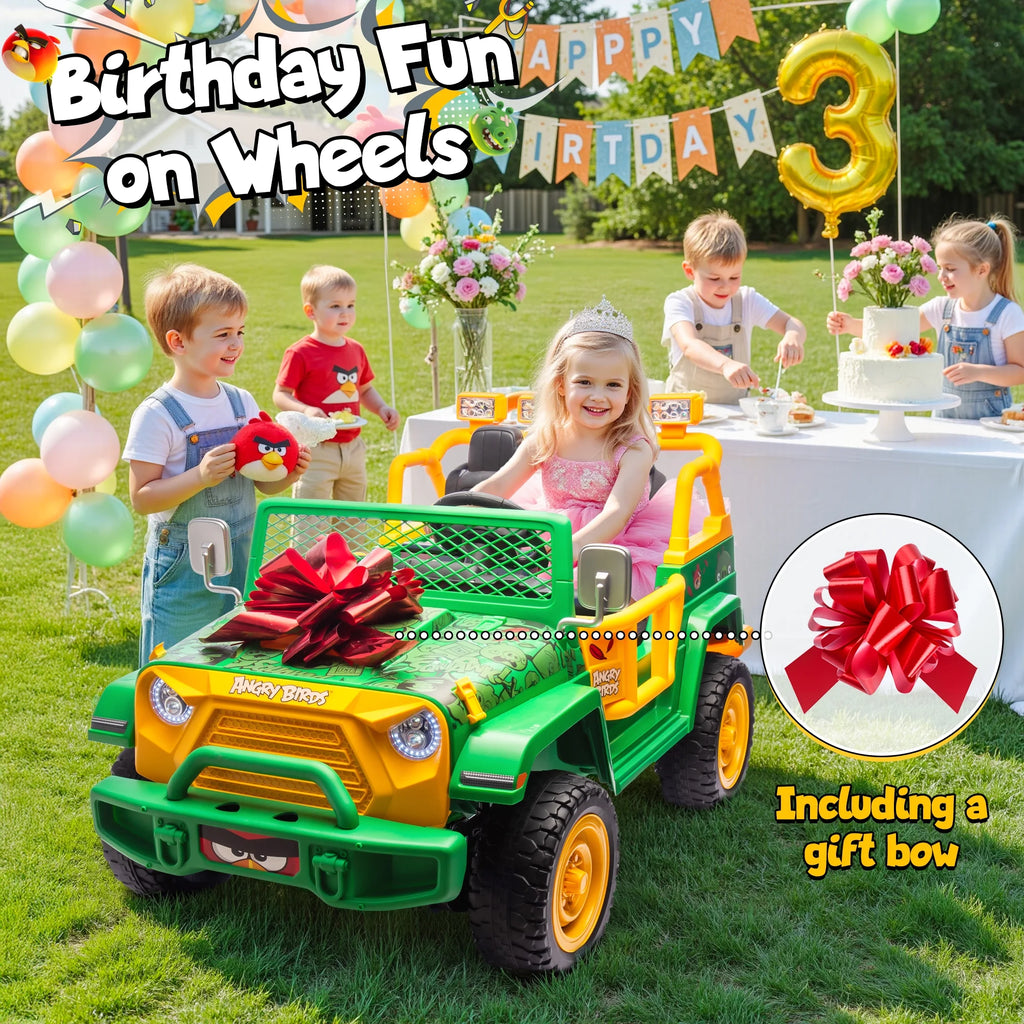 Jouets électriques Joyracer 24 volts pour grands enfants, camion sous licence Angry Birds avec télécommande, véhicule électrique 4x4 à 2 places avec pelle, Bluetooth, lumières, roues de voiture électrique, pour enfants de 3 à 8 ans, jusqu’à 59 kg, vert