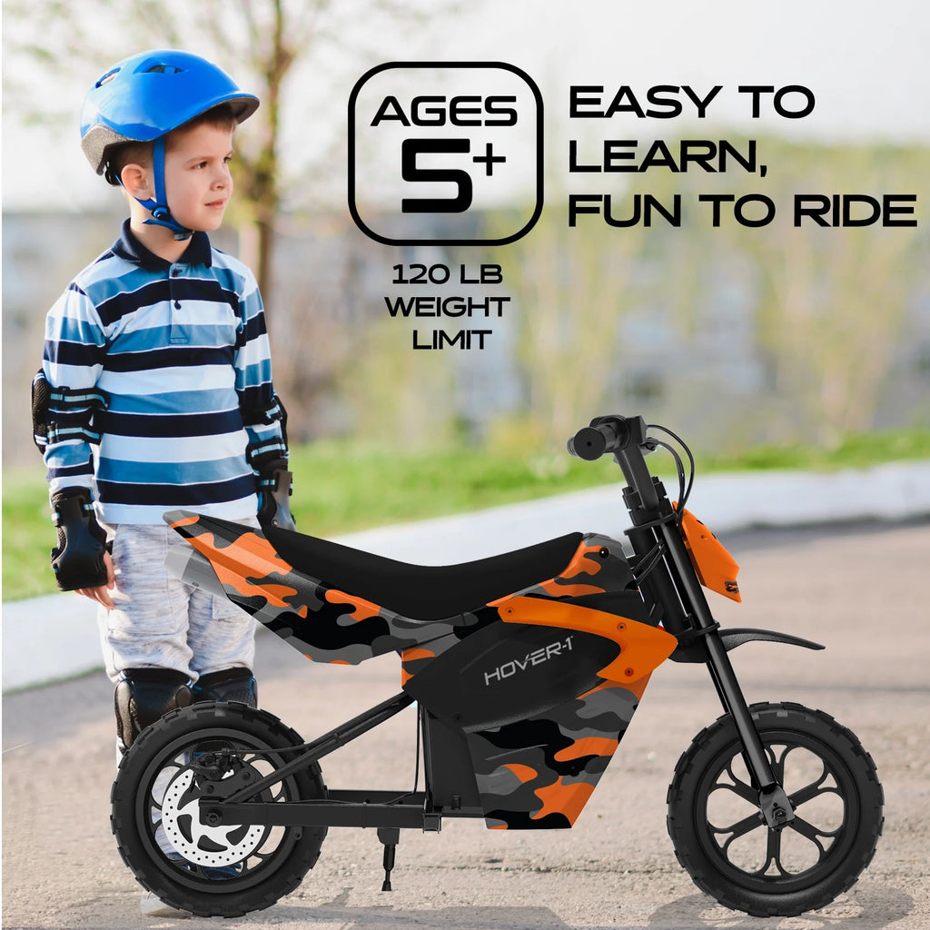 Hover-1 My First Dirt Bike for Kids - 300W Motor, 9MPH Max Speed, 9 Mile Range, 12 Off-Road Tires, 120LB Max Weight, Twist Grip Throttle & Rear Disc Brake Electric Dirt Bike for Kids Ages 5+ Years