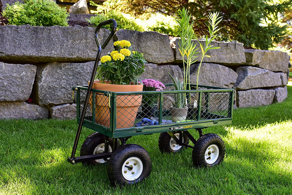 Chariot de jardin en maille d'acier Gorilla Carts GOR400 de 400 lb avec 10 pneus