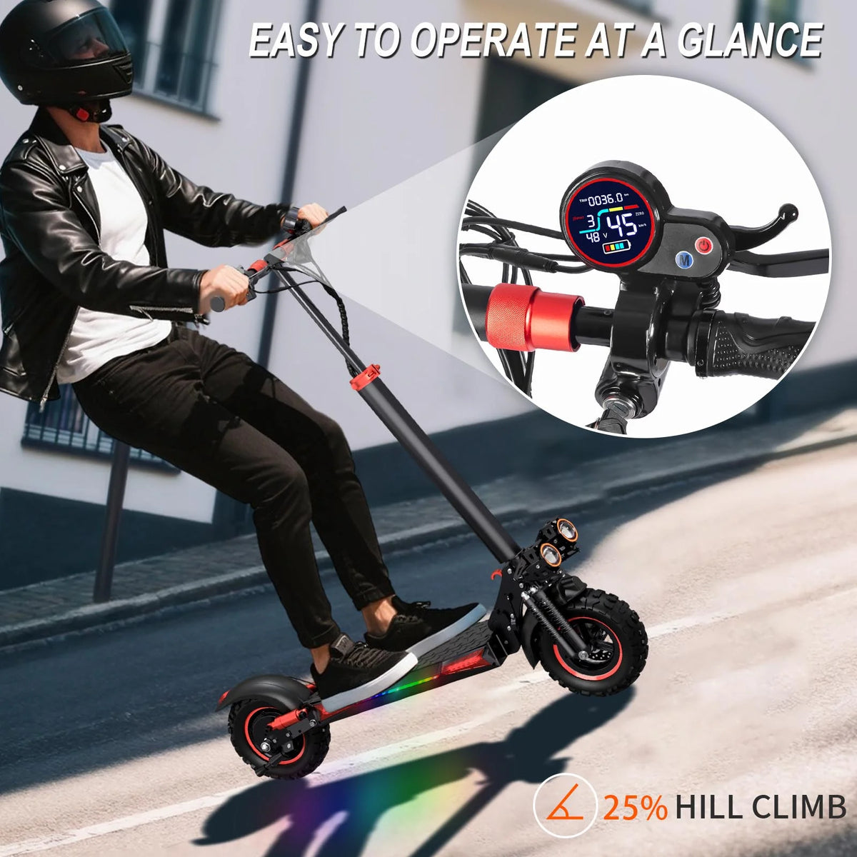 MIWEN Trottinette électrique tout-terrain 11'' pour adulte avec siège, moteur 1200W, vitesse jusqu'à 34MPH, autonomie 30-34Miles, trottinette électrique rapide 48V 21Ah pliable