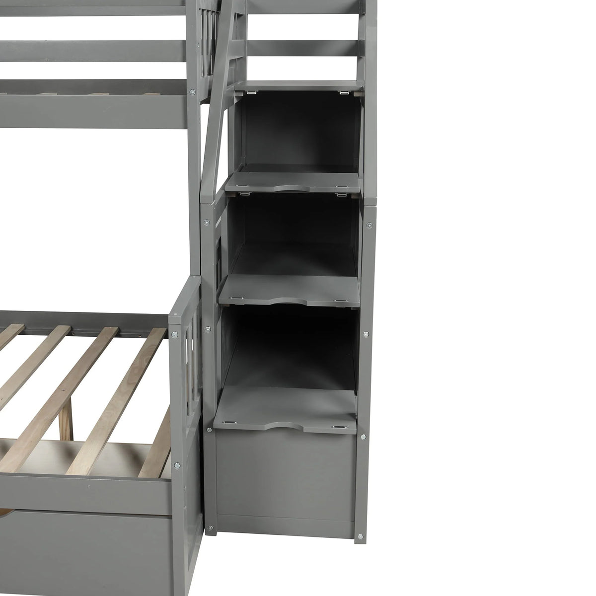 Lit superposé Euroco Wood avec lit simple au-dessus et lit double en dessous, tiroirs et toboggan, gris
