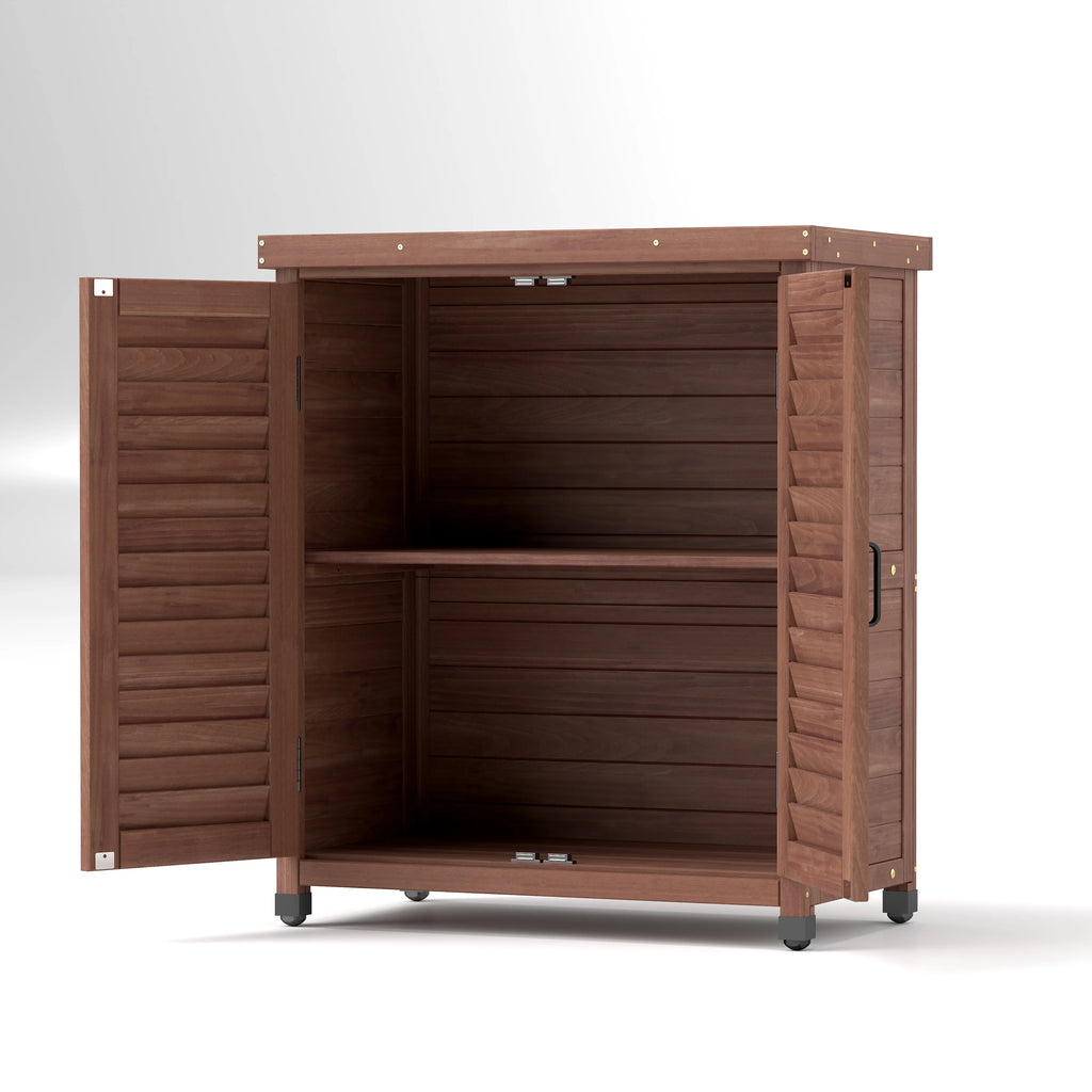Armoire de rangement en bois d’extérieur et table de rempotage Funnil, mobilier de patio en bois résistant aux intempéries, poste de travail de jardin