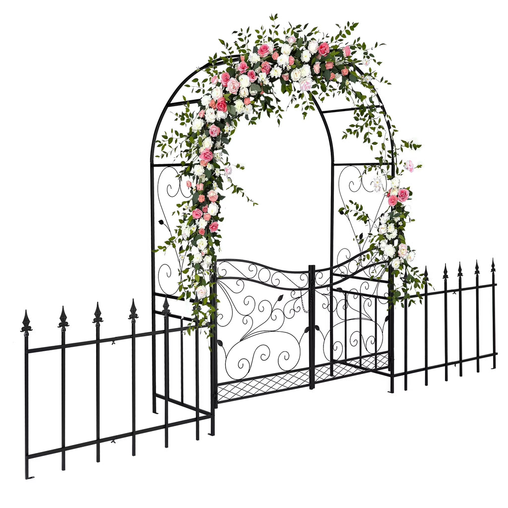 Arche de jardin Ktaxon, arche en fer pour plantes grimpantes, arche de jardin de 7,2 pi avec siège, résistante aux intempéries, noire