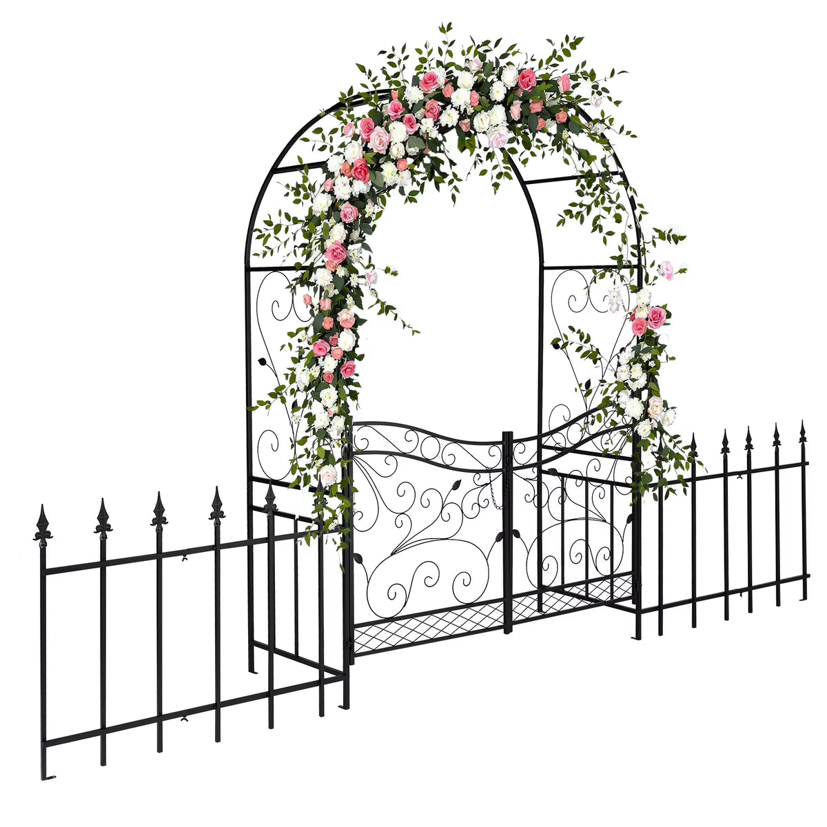 Arche de jardin Ktaxon, arche en fer pour plantes grimpantes, arche de jardin de 7,2 pi avec siège, résistante aux intempéries, noire