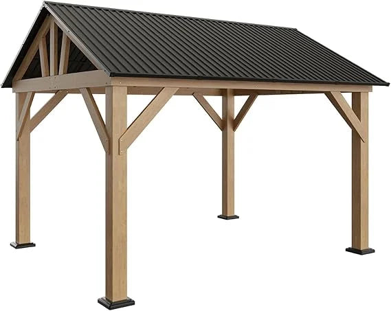 Jocisland Gazebo en bois 10x12 pi, Pergola à toit rigide avec charpente en acier pour jardin, porche, patio