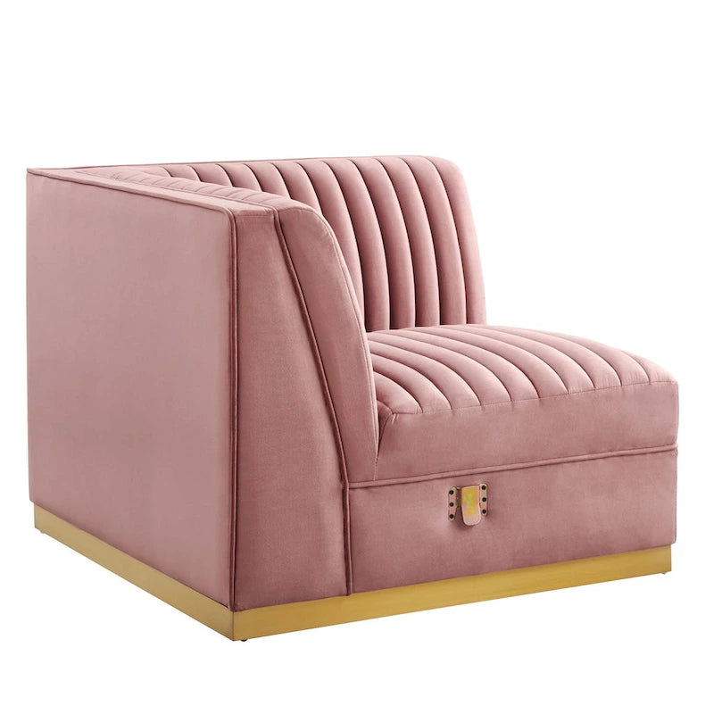 Sanguine Channel Canapé Modulable d'Angle Gauche en Velours Capitonnage Performance