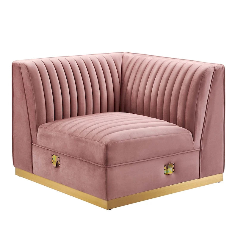 Sanguine Channel Canapé Modulable d'Angle Gauche en Velours Capitonnage Performance
