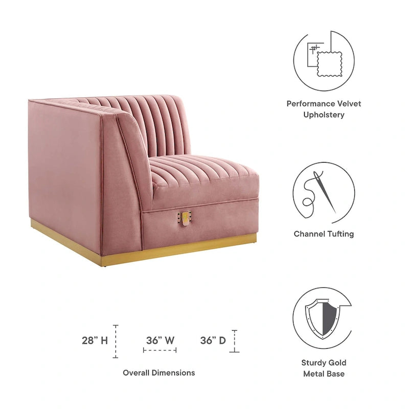 Sanguine Channel Canapé Modulable d'Angle Gauche en Velours Capitonnage Performance