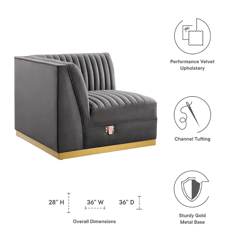 Sanguine Channel Canapé Modulable d'Angle Gauche en Velours Capitonnage Performance