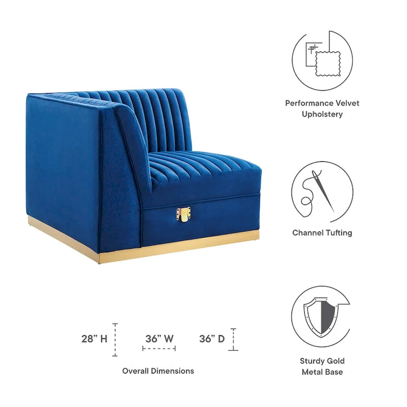 Sanguine Channel Canapé Modulable d'Angle Gauche en Velours Capitonnage Performance