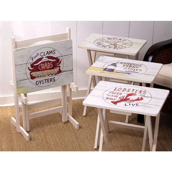 Lot de 4 plateaux-repas en bois avec support