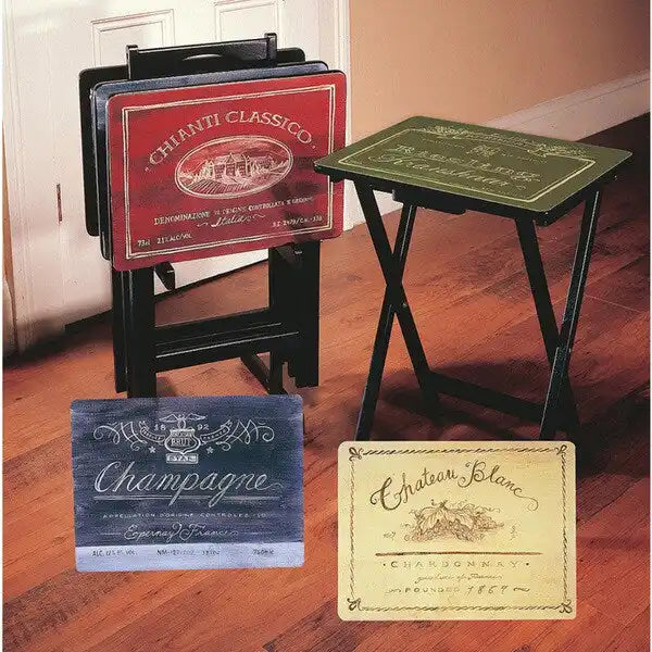 Lot de 4 plateaux-repas en bois avec support