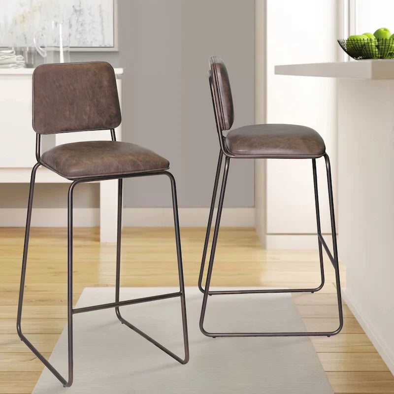 Tabouret de bar rembourré de style Mid-Century de qualité commerciale avec pieds en métal