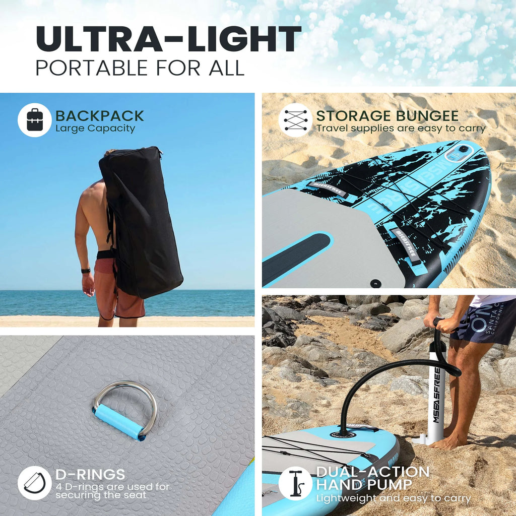 MSEASFREE Planche de Stand Up Paddle gonflable 11,5 ft Polyvalente Planche de pêche Stand up Paddle avec accessoires SUP complets