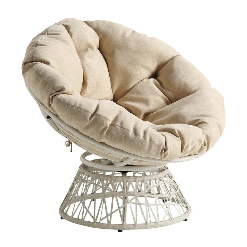 Fauteuil Papasan avec coussin rond et tressage en osier crème