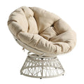 Fauteuil Papasan avec coussin rond et tressage en osier crème